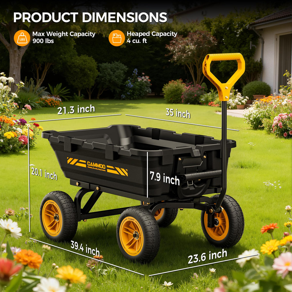 10-in No-Flat Tires Garden Dump Cart Wheelbarrow M940