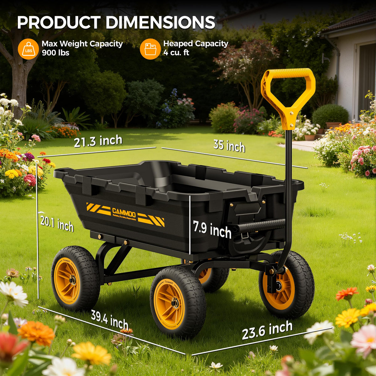 10-in No-Flat Tires Garden Dump Cart Wheelbarrow M940