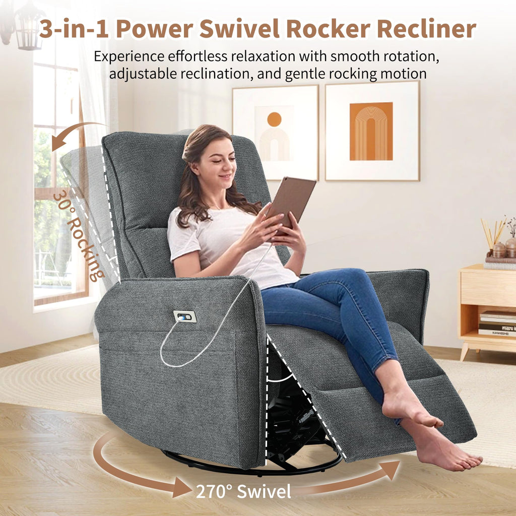 Power Swivel Rocker Recliner Chair Dark Gray N78328