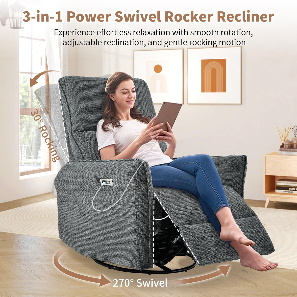 Power Swivel Rocker Recliner Chair Dark Gray N78328