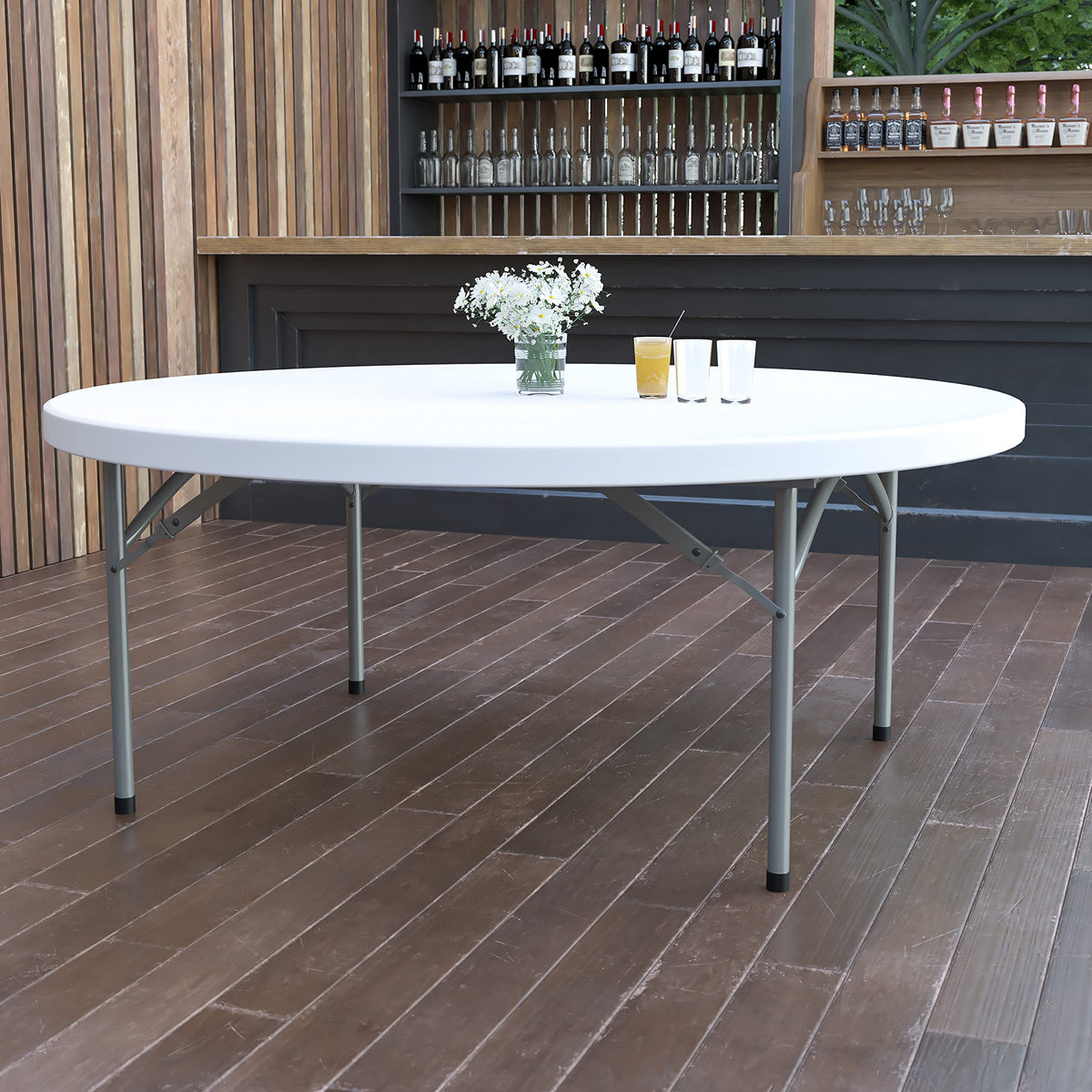 6-Foot Round Granite White Plastic Folding Table G36700