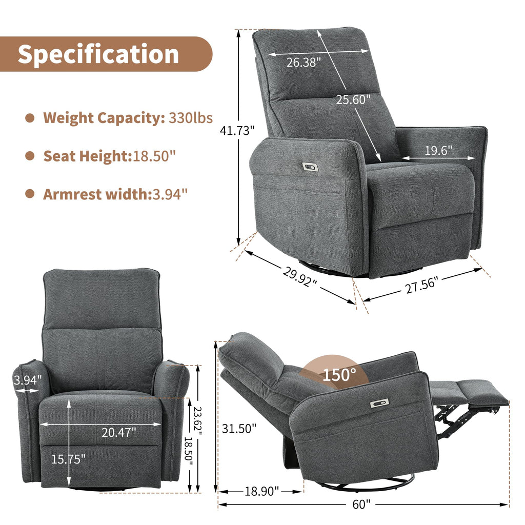 Power Swivel Rocker Recliner Chair Dark Gray N78328