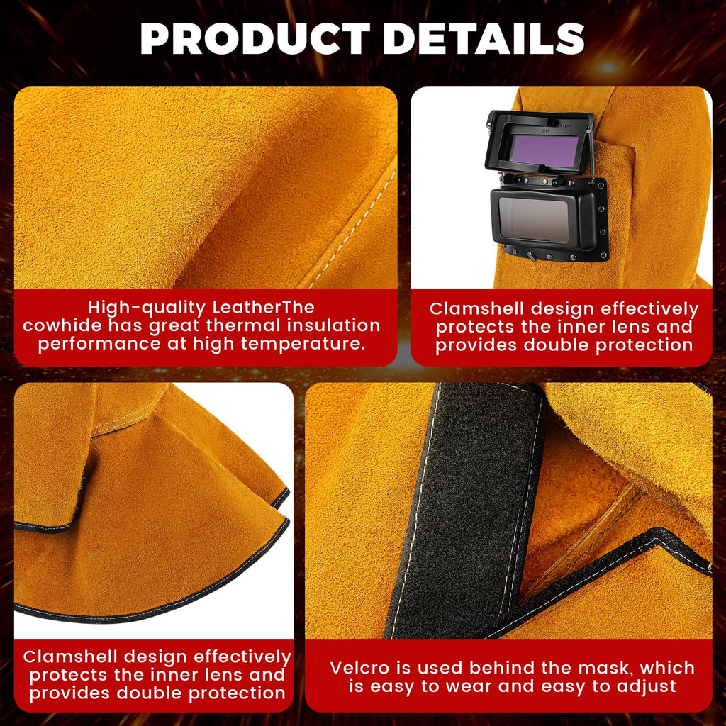 Leather Welding Hood with Auto Darkening Filter Lens J811648