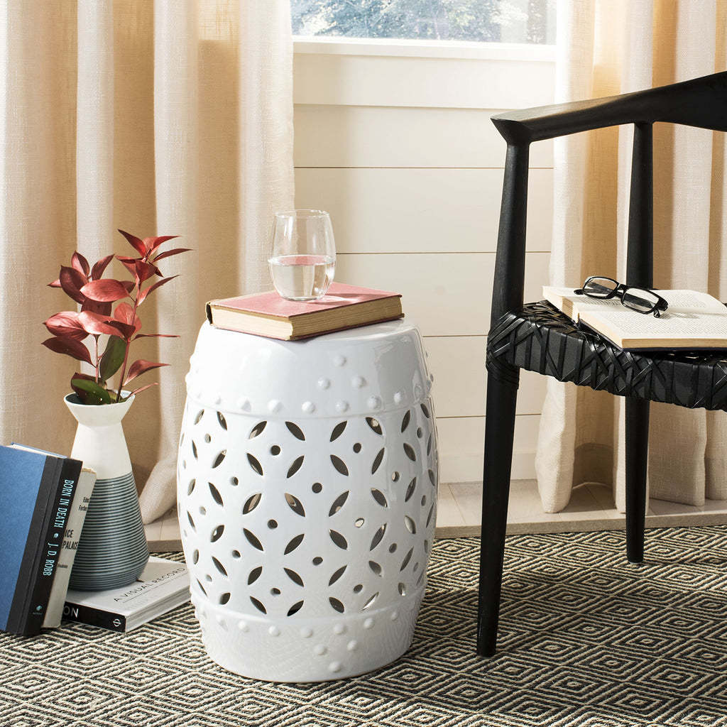 White Ceramic Garden Stool T393595
